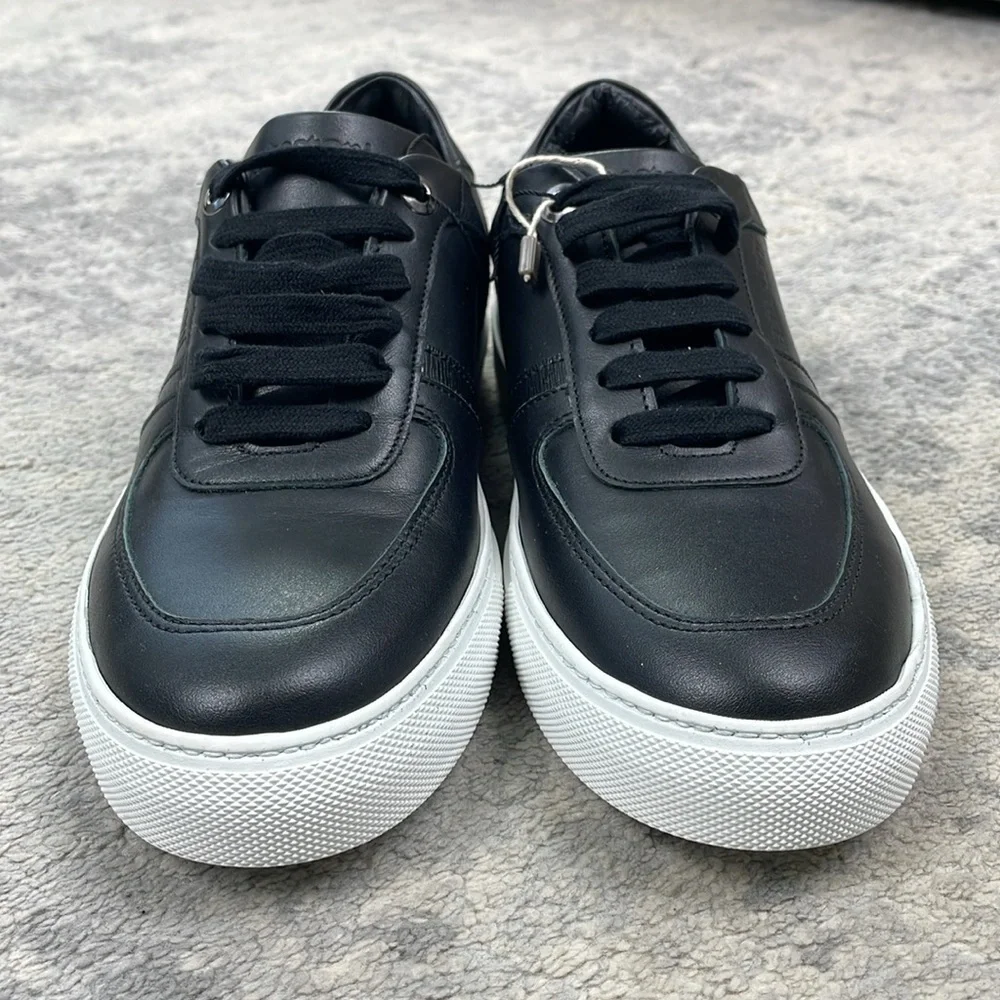 New A Testoni Black Leather Low Top Sneakers Lace Up Sz 37